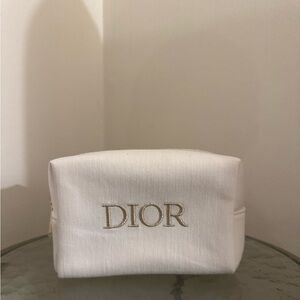Dior Cream Cosmetic Pouch with Gold Zipper